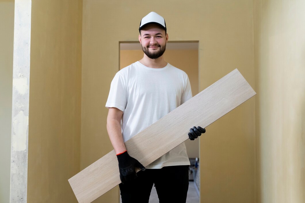 hombre sonriente que sostiene tiro medio azulejo 23 2149343983